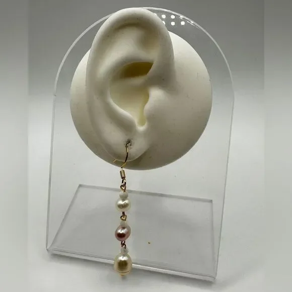 2.5” freshwater pearl, moonstone beaded, gold over 925 hook dangle earrings! - Picture 12 of 15